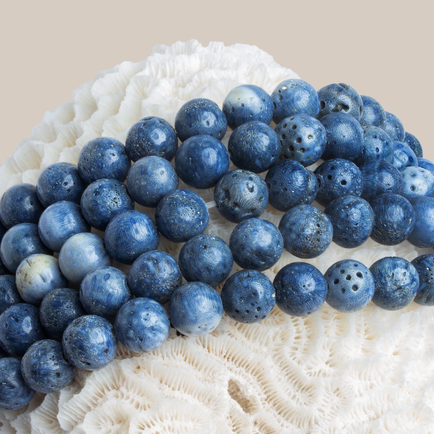 8mm Blue Fossil Coral Plain Rounds 15 inch 45 beads - The Bead Traders