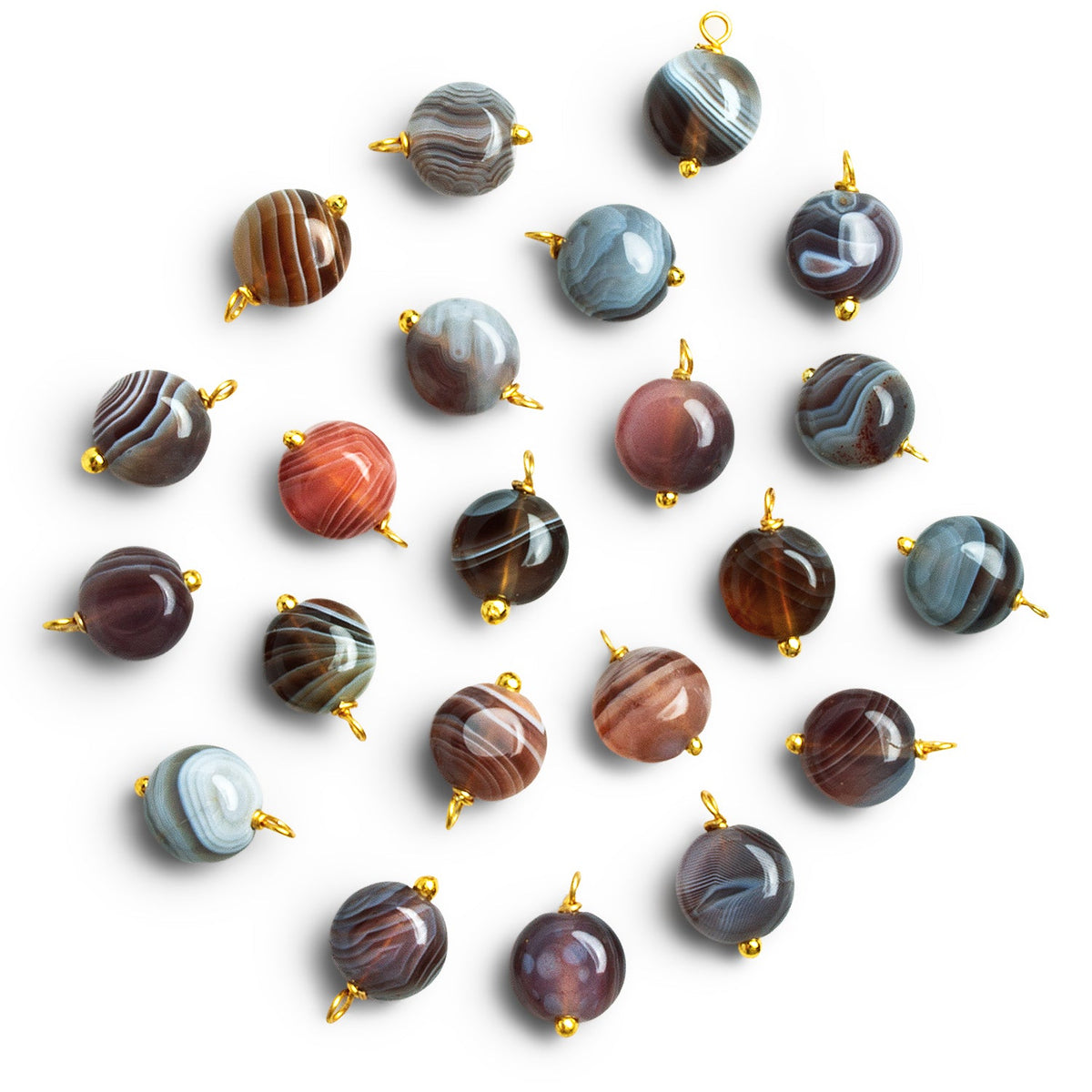 8mm Botswana Agate Wire-Wrapped Coin Pendants 4 Beads - The Bead Traders