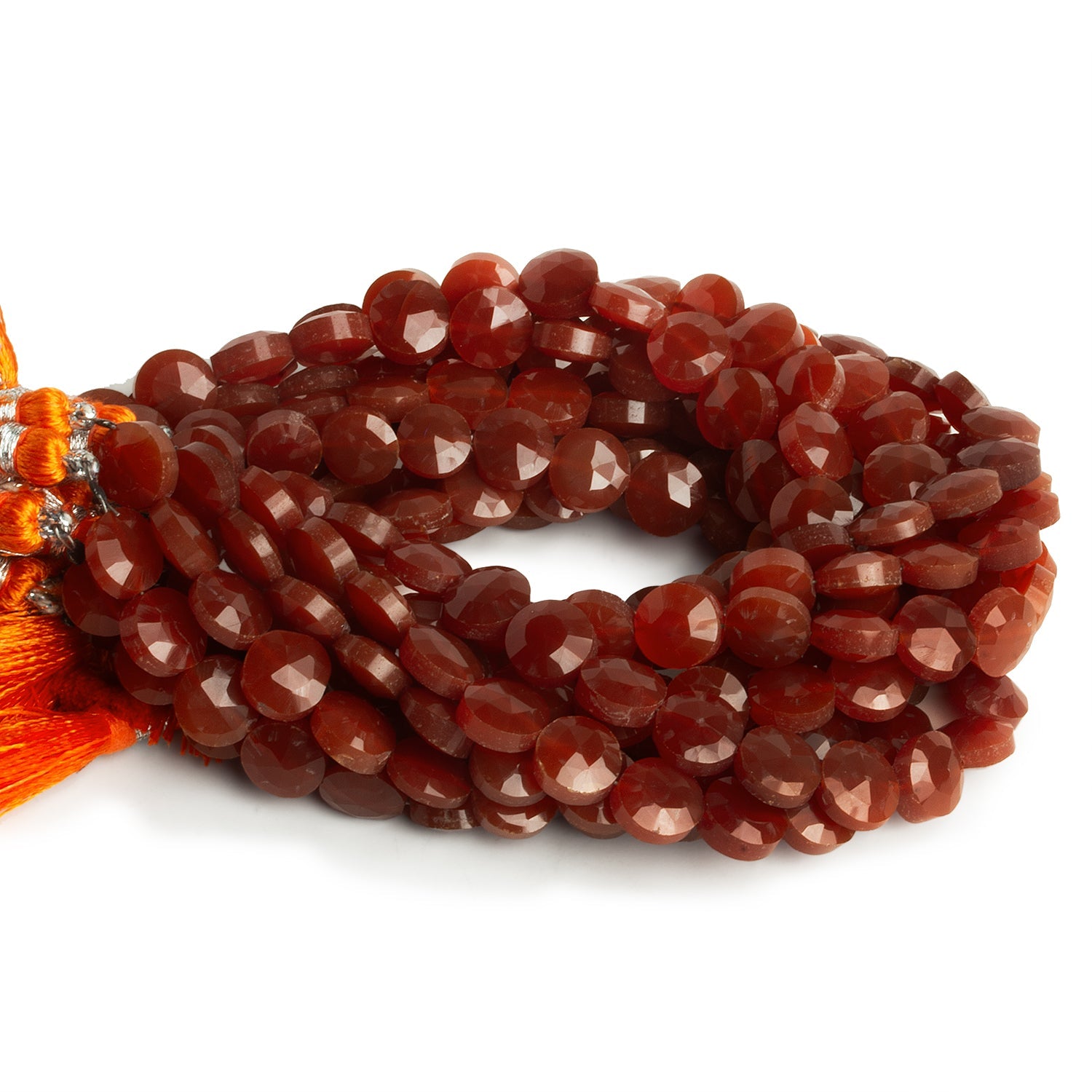 8mm Carnelian Faceted Coins 7.5 inch 23 beads - The Bead Traders