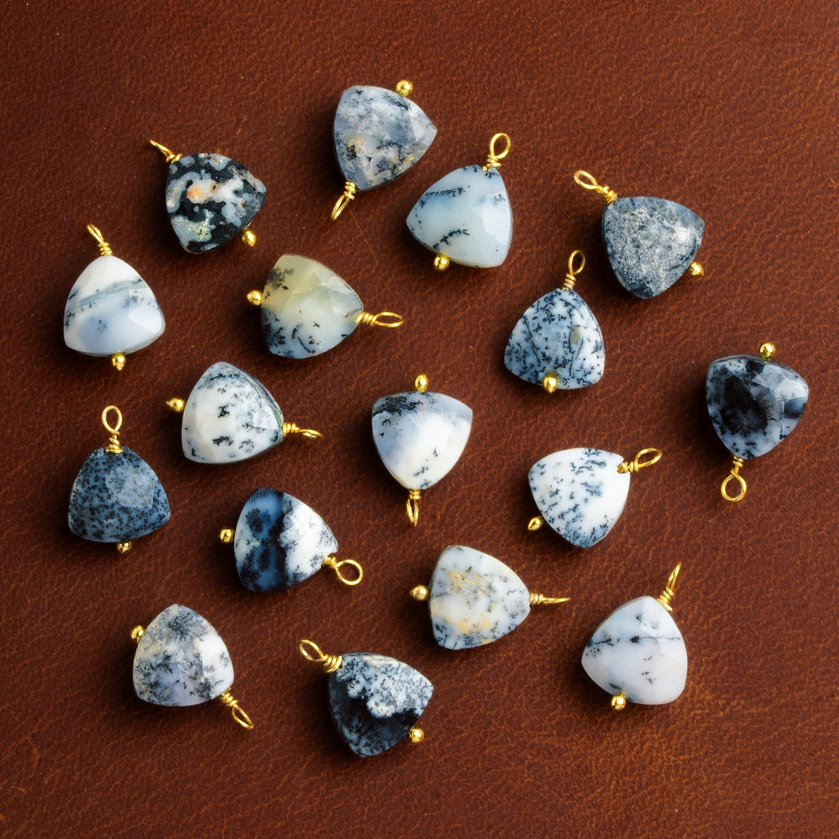 8mm Dendritic Opal Wire-Wrapped Triangle Pendants 4 Beads - The Bead Traders