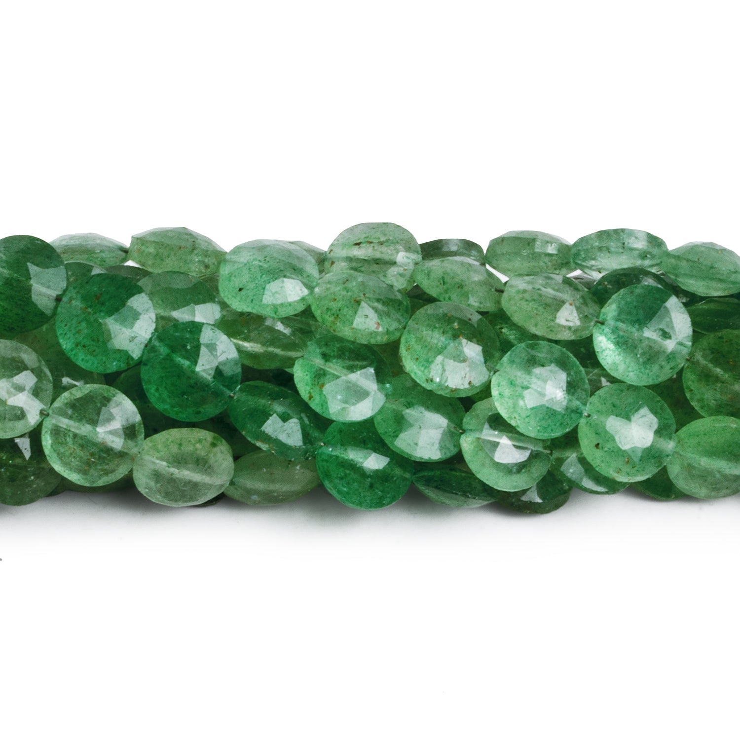 8mm Green Aventurine Faceted Coins 7.5 inch 23 beads - The Bead Traders