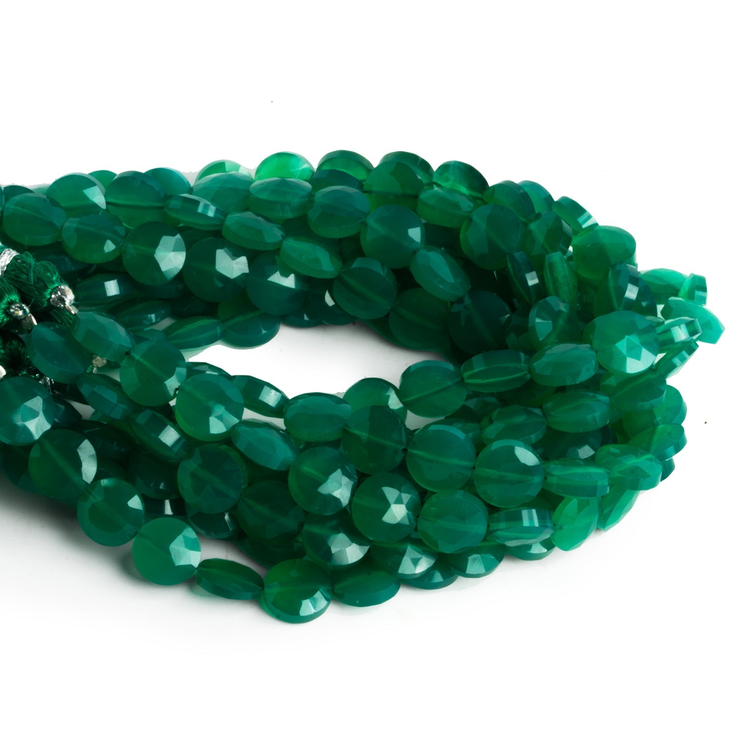 8mm Green Onyx Faceted Coins 7.5 inch 23 beads - The Bead Traders