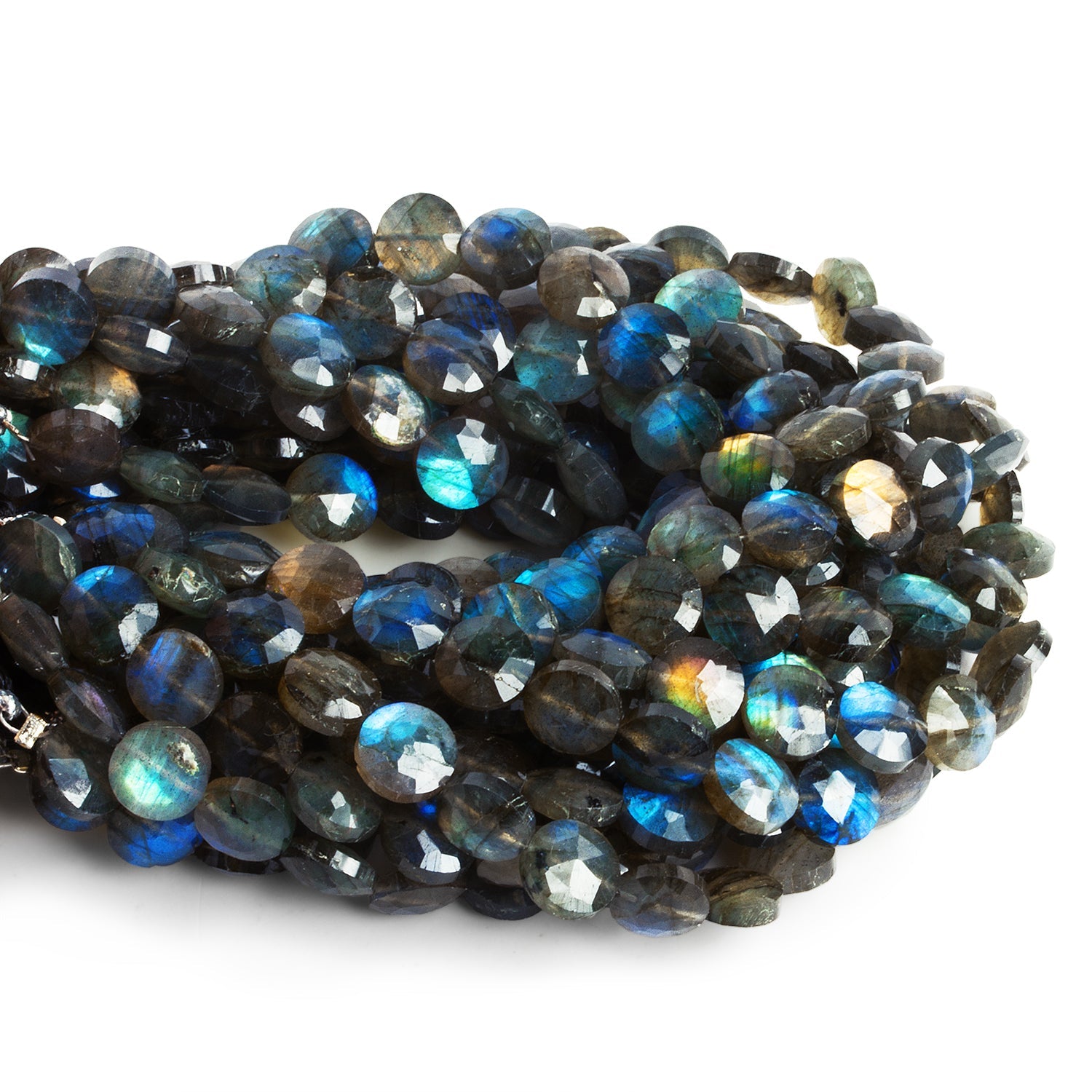 8mm Labradorite Faceted Coins 7.5 inch 23 beads - The Bead Traders