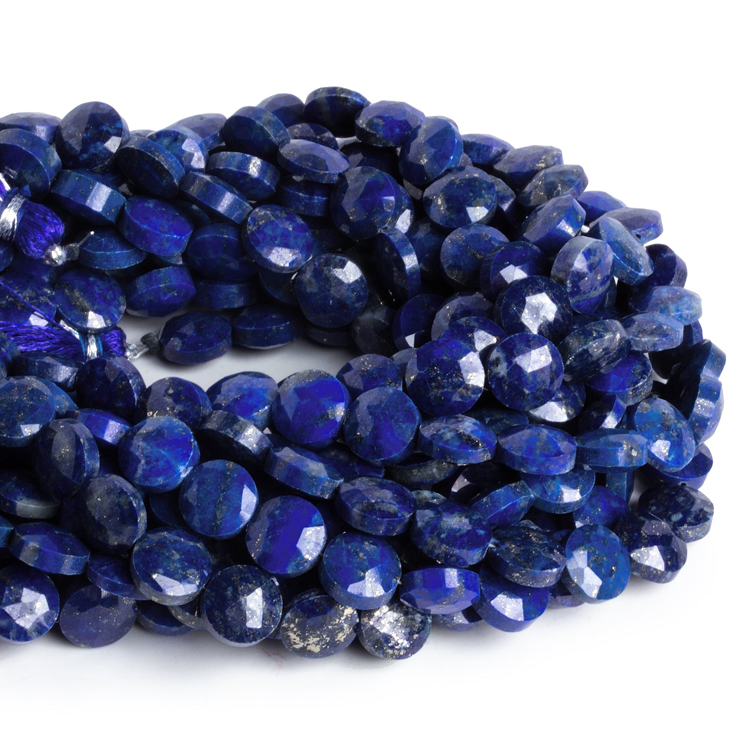 8mm Lapis Lazuli Faceted Coins 7.5 inch 23 beads - The Bead Traders