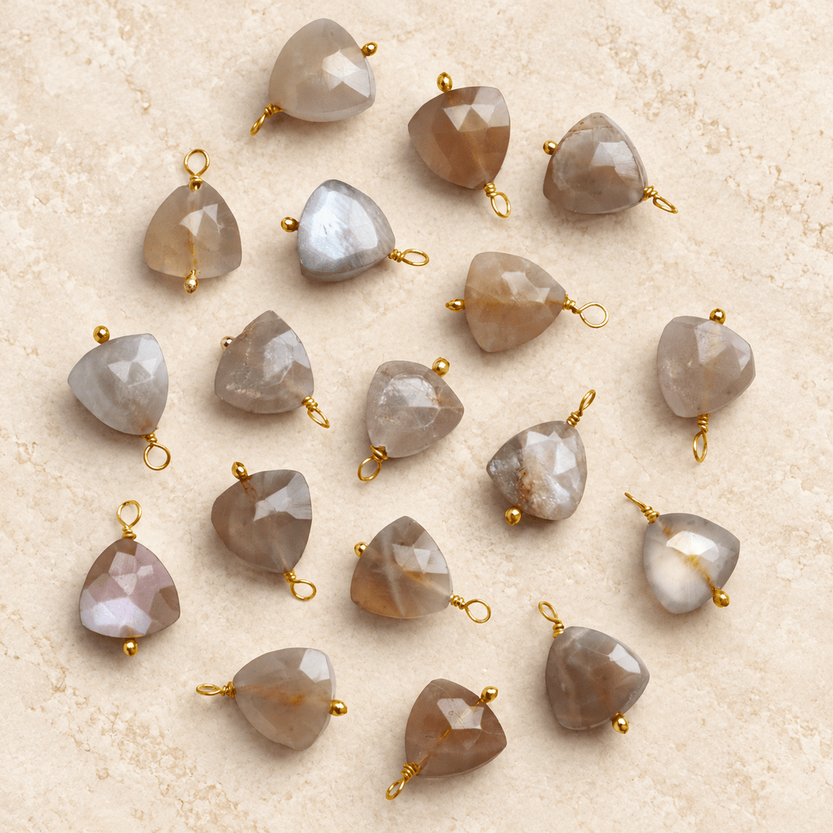 8mm Light Chocolate Moonstone Wire-Wrapped Triangle Pendants 4 Beads - The Bead Traders