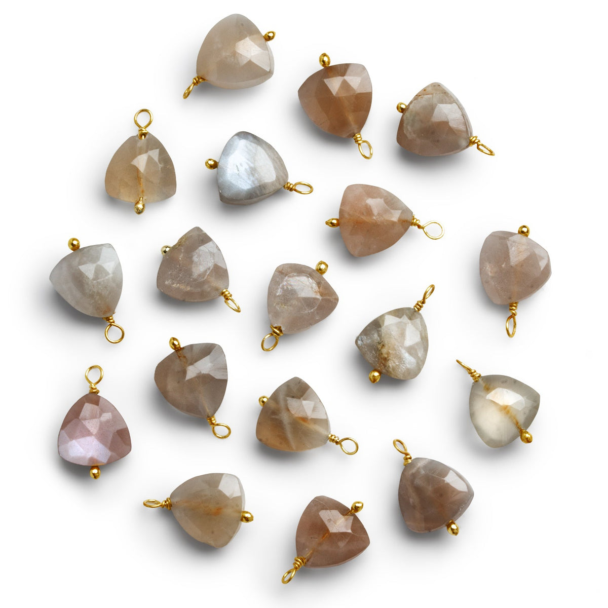 8mm Light Chocolate Moonstone Wire-Wrapped Triangle Pendants 4 Beads - The Bead Traders