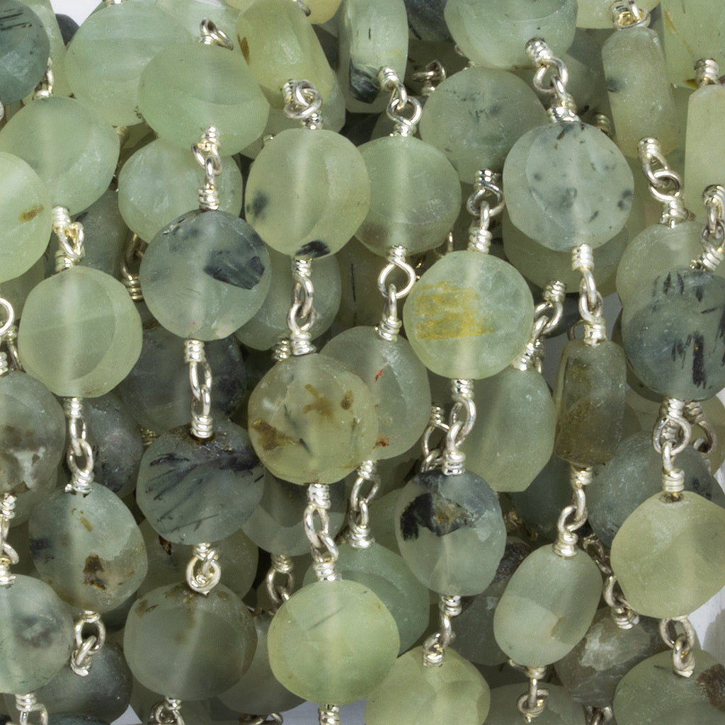 8mm Matte Dendritic Prehnite Coin Silver Chain 22 beads - The Bead Traders
