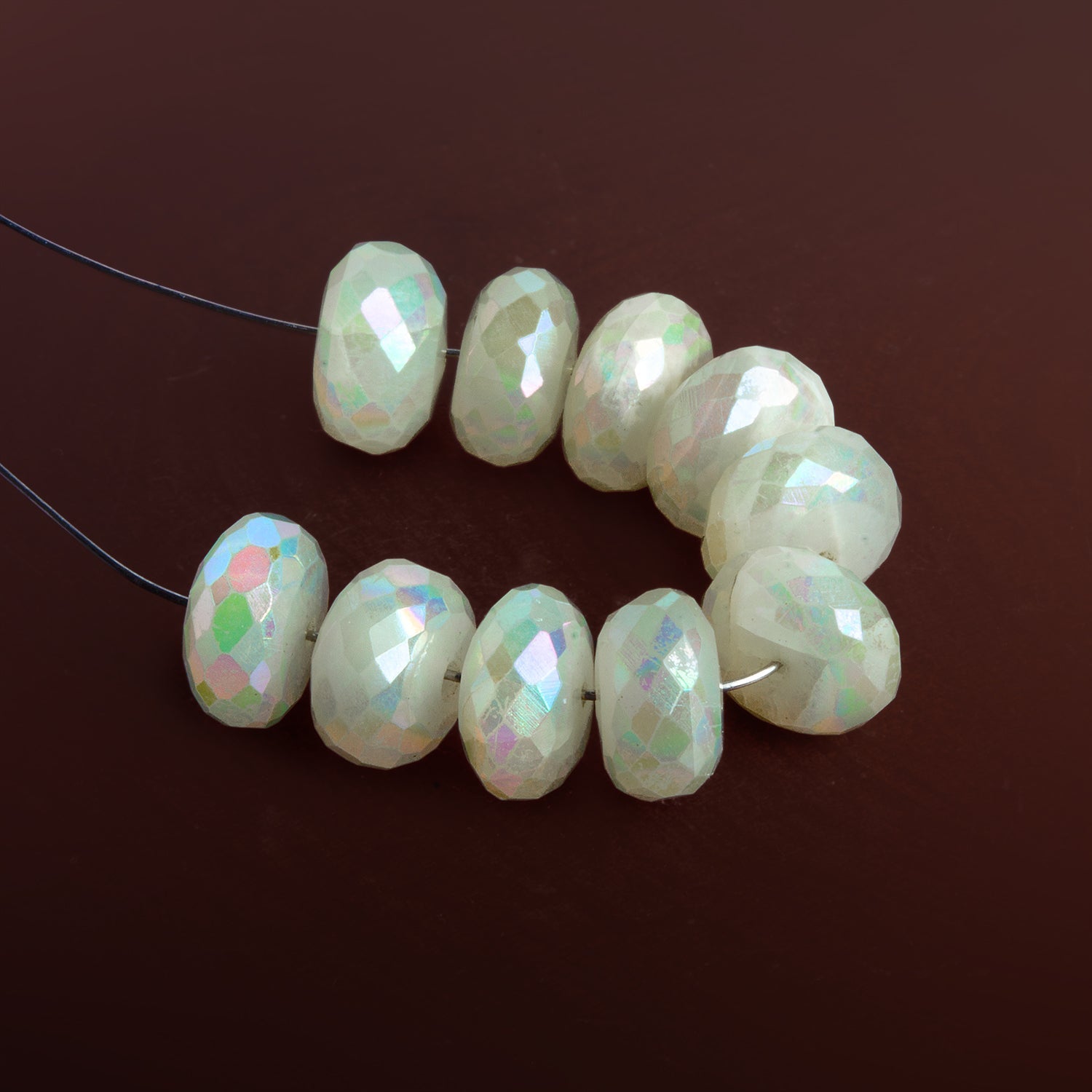 8mm Mystic Moonstone Faceted Rondelles Set of 10 Beads - The Bead Traders