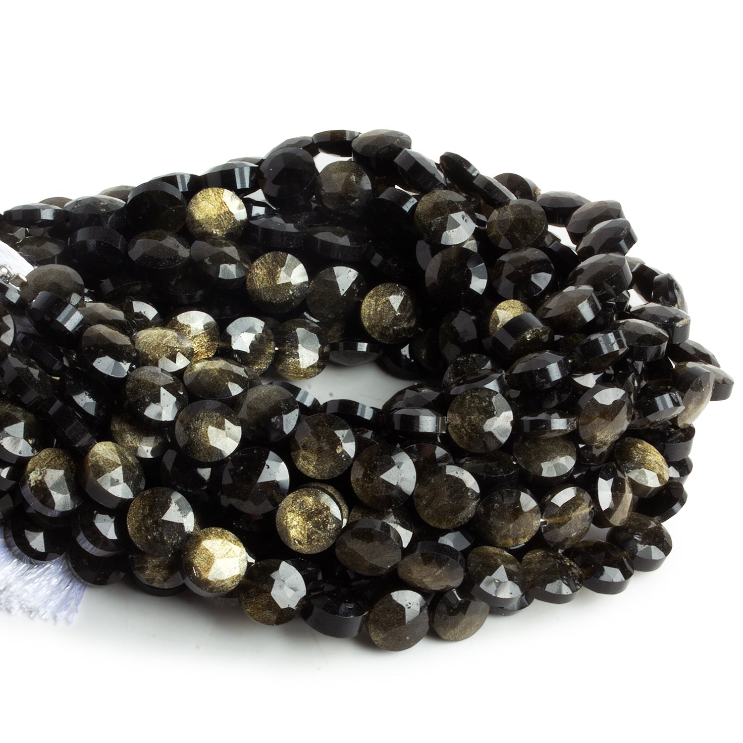 8mm Obsidian Faceted Coins 7.5 inch 23 beads - The Bead Traders