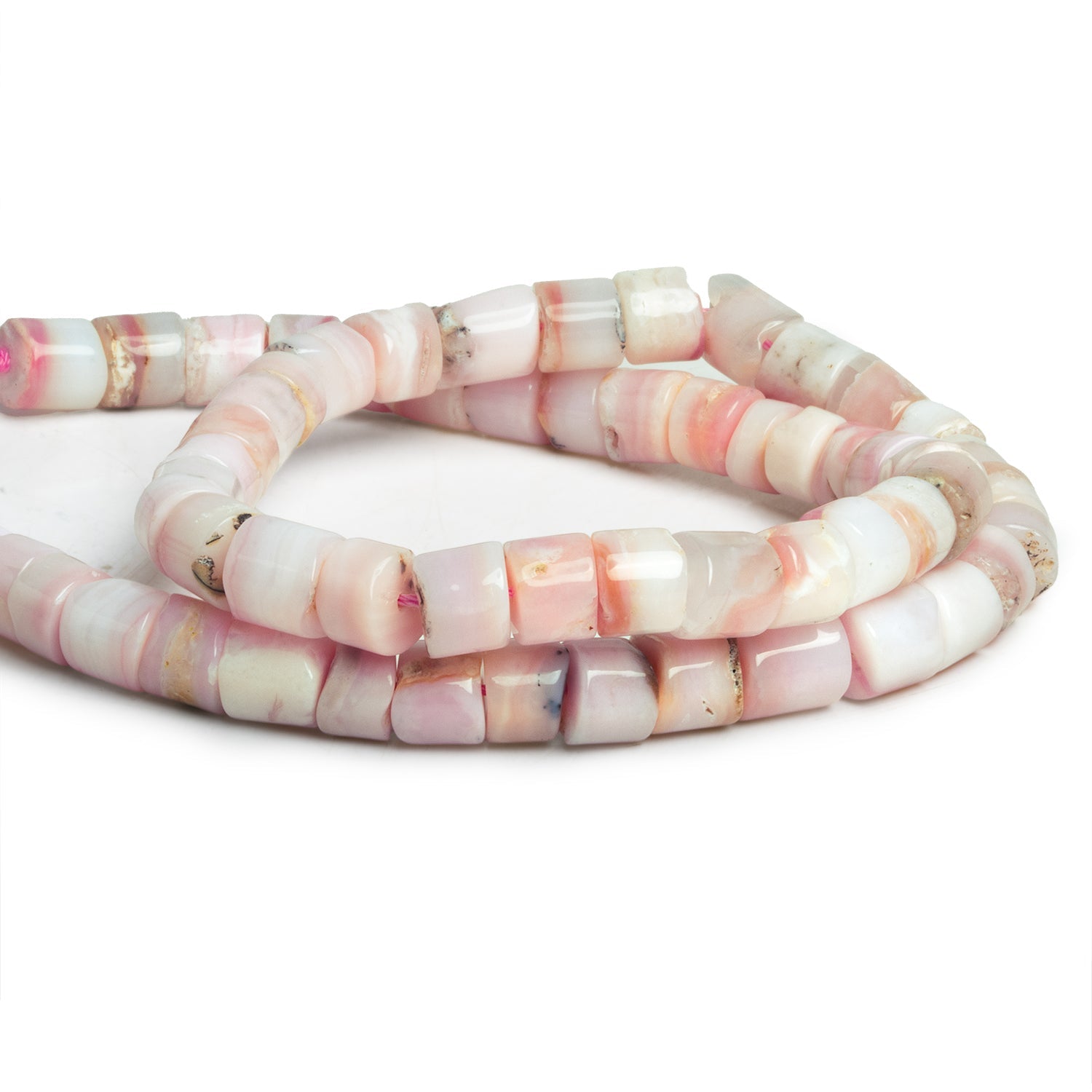 8mm Pink Peruvian Opal Plain Heishis 16 inch 55 beads - The Bead Traders