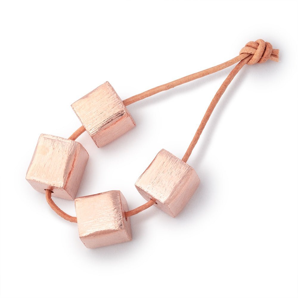 8mm Rose Gold Brushed 1.5mm Large Drill Hole Cubes - Set of 4 Beads - The Bead Traders