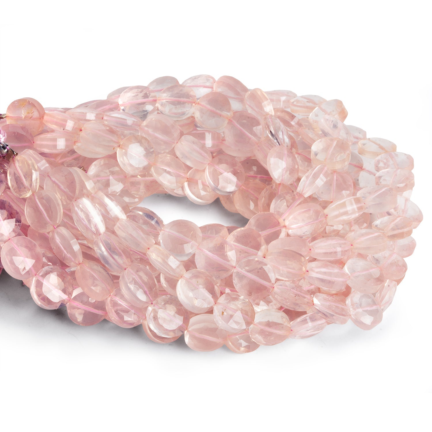 8mm Rose Quartz Faceted Coins 7.5 inch 23 beads - The Bead Traders