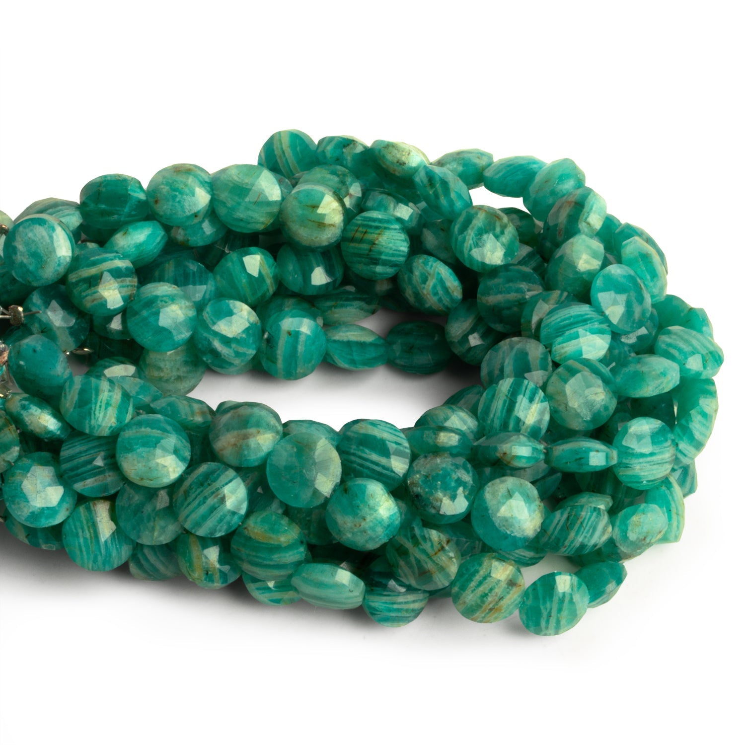 8mm Russian Amazonite Faceted Coins 7.5 inch 23 beads - The Bead Traders