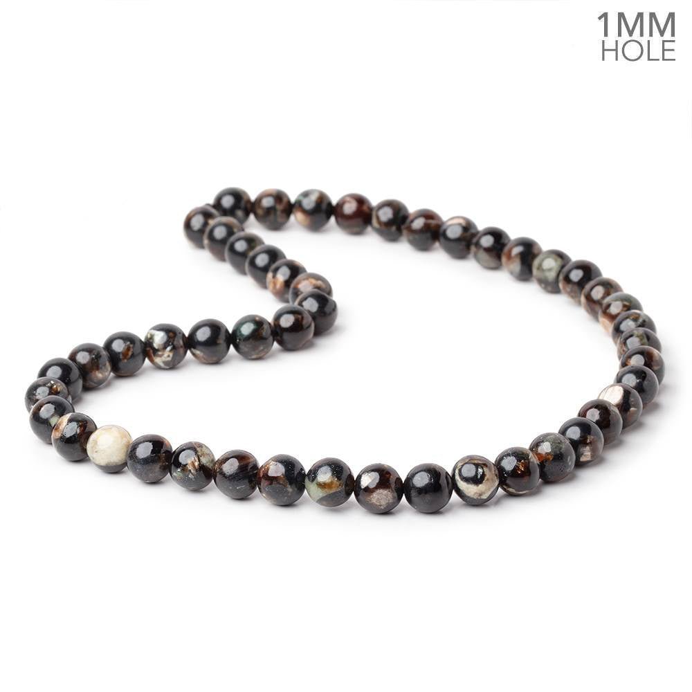 8mm Russian Black Tourmaline in Muscovite Rounds 15 inch 48 beads - The Bead Traders