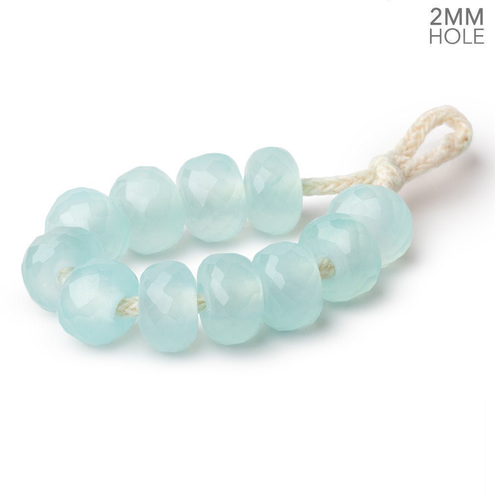 8mm Sea Blue Chalcedony 2mm Large Hole Faceted Rondelles Set of 10 Beads - The Bead Traders
