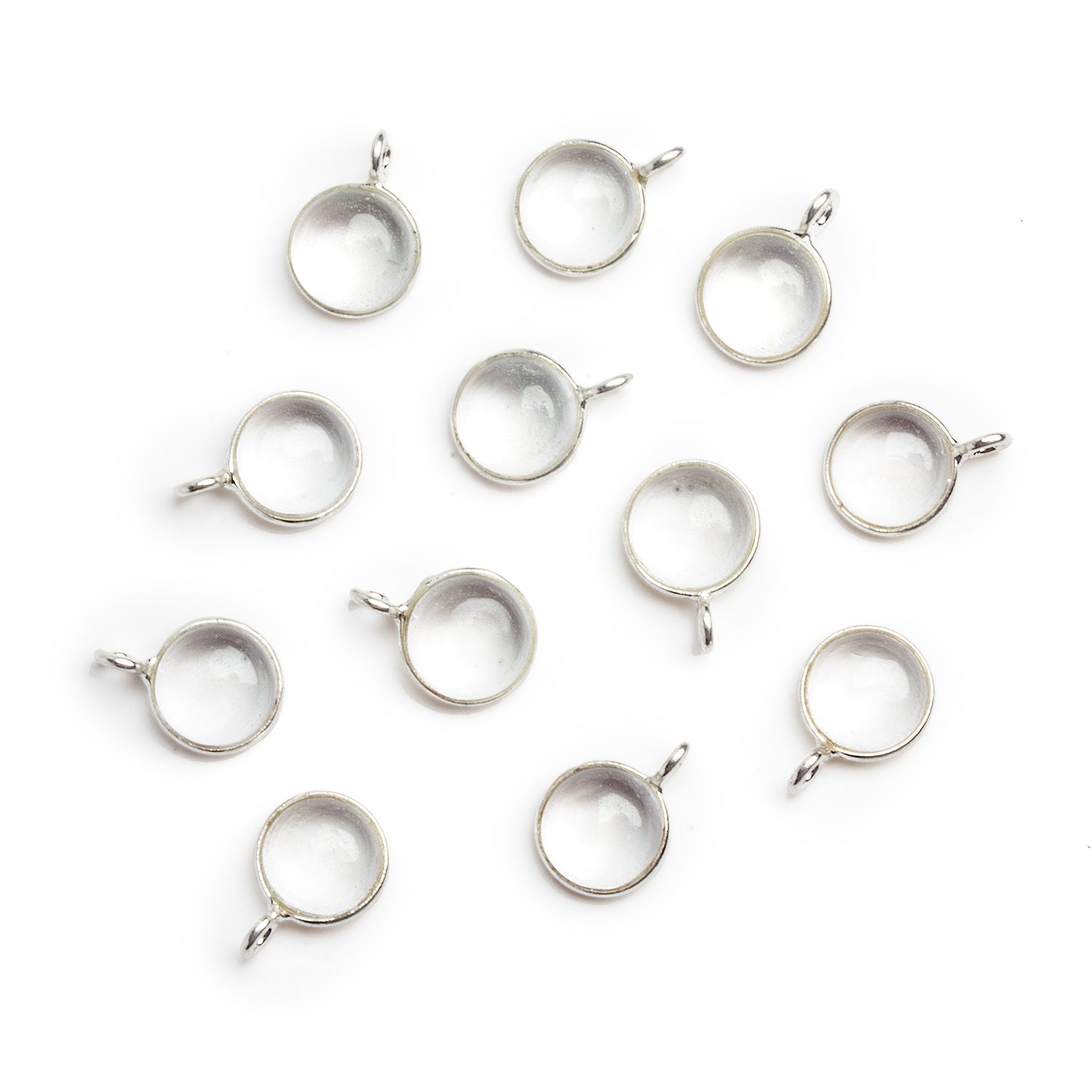 8mm Silver Bezeled Crystal Quartz Calibrated Coin Pendant 1 Bead - The Bead Traders