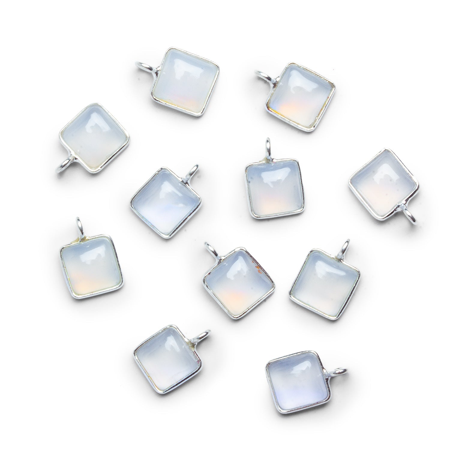 8mm Silver Bezeled White Chalcedony Square Pendant 1 Bead - The Bead Traders
