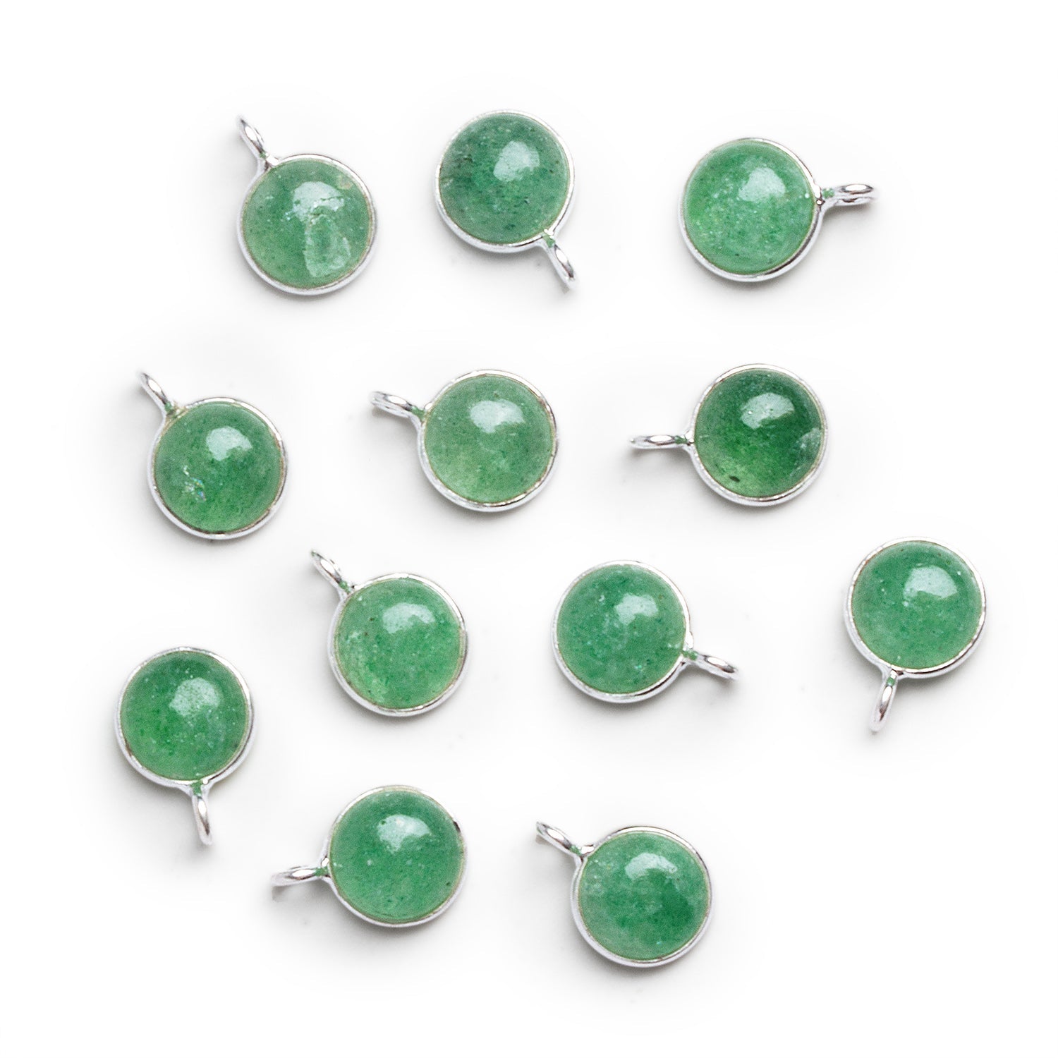 8mm Silver Bezeled Aventurine Calibrated Coin Pendant 1 Bead - The Bead Traders