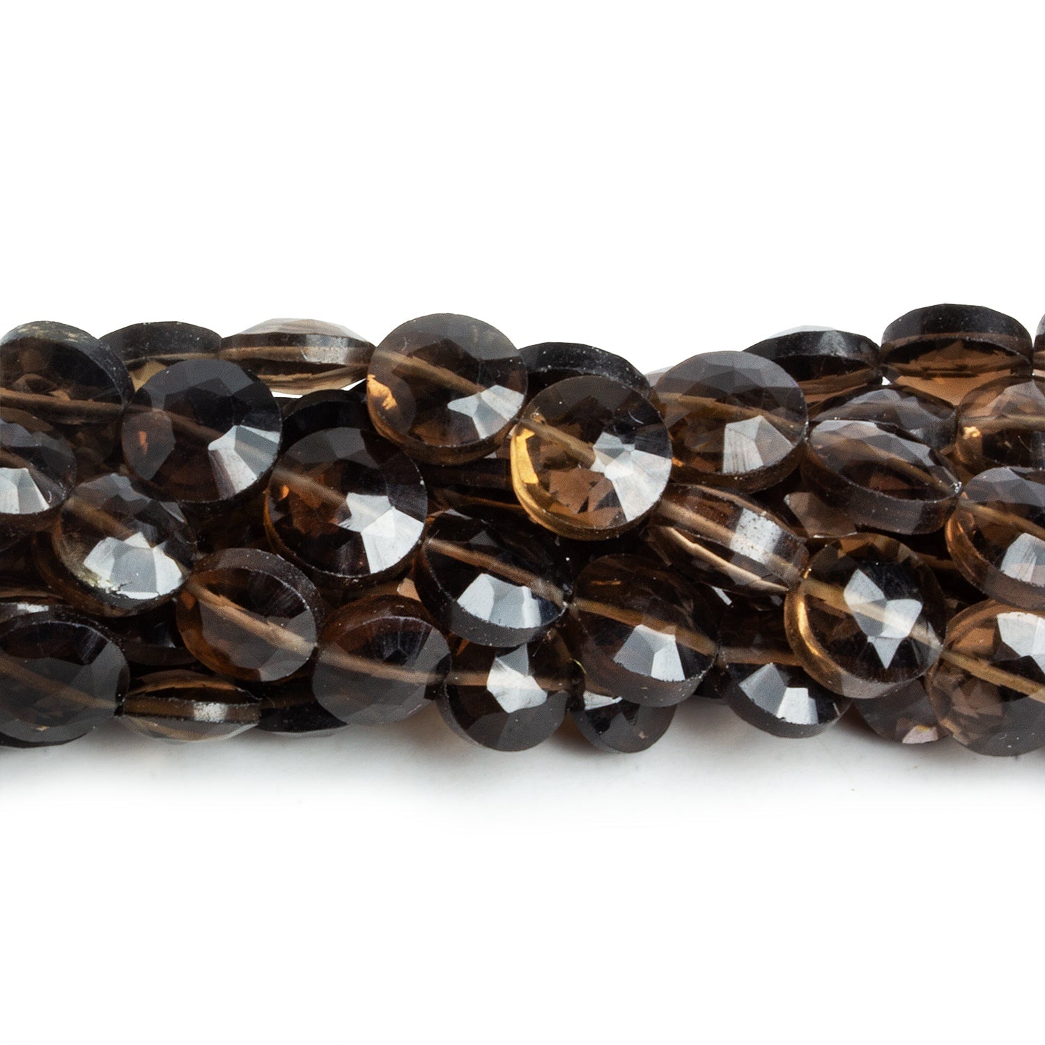 8mm Smoky Quartz Faceted Coins 7.5 inch 23 beads - The Bead Traders