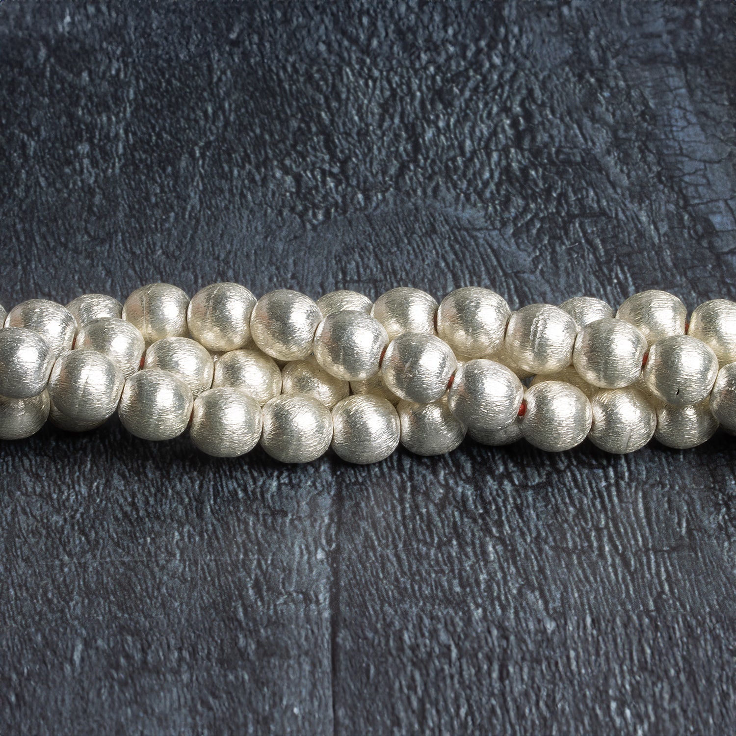 8mm Sterling Silver Plated Copper Brushed Rounds 8 inch 25 beads - The Bead Traders