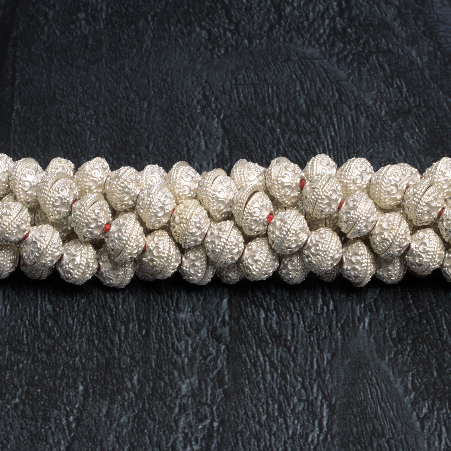 8mm Sterling Silver plated Copper Persian Circle Beadcaps 8 inch 56 beads - The Bead Traders