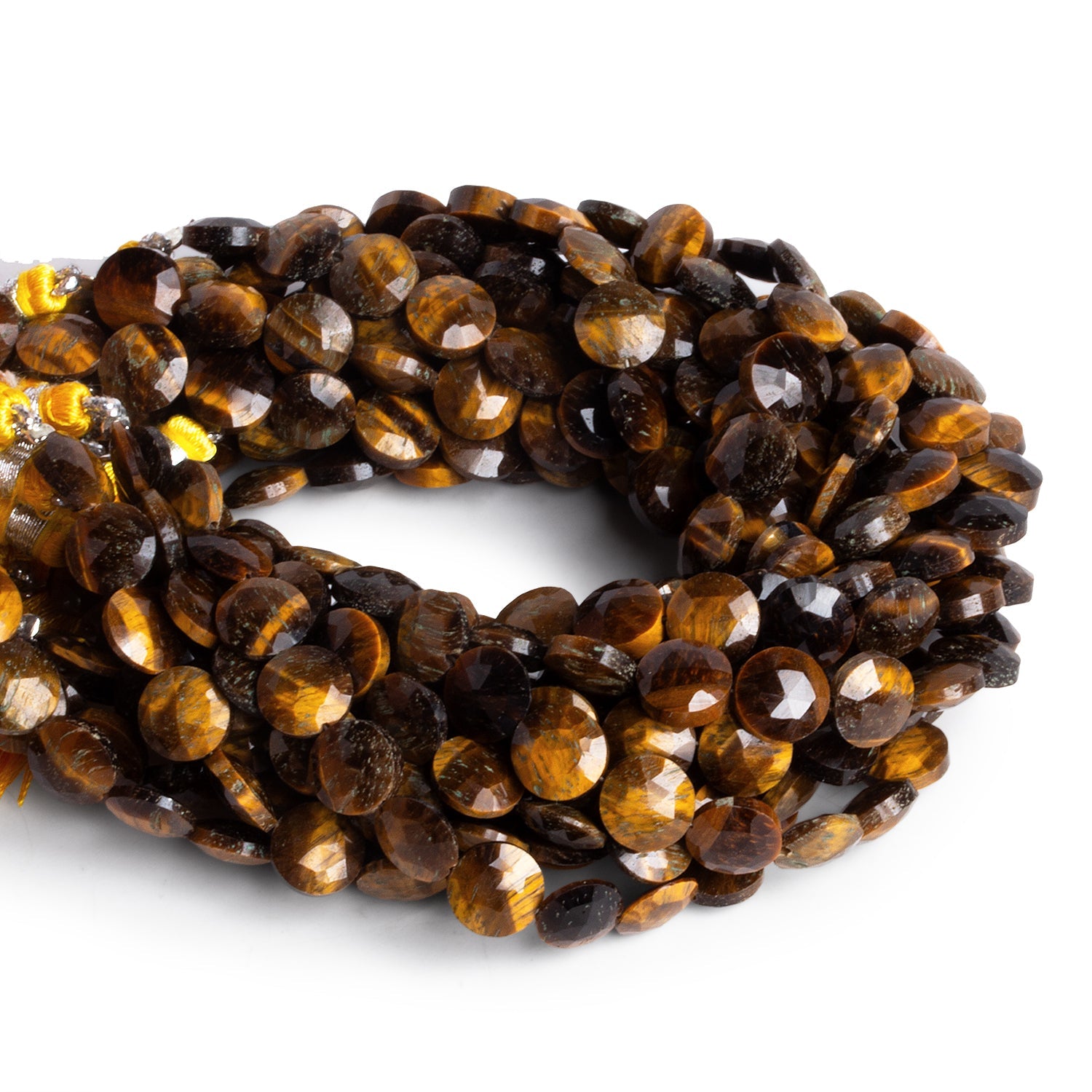 8mm Tiger's Eye Faceted Coins 7.5 inch 23 beads - The Bead Traders