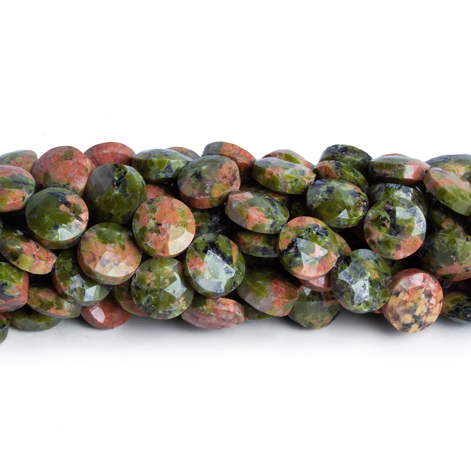 8mm Unakite Faceted Coins 7.5 inch 23 beads - The Bead Traders