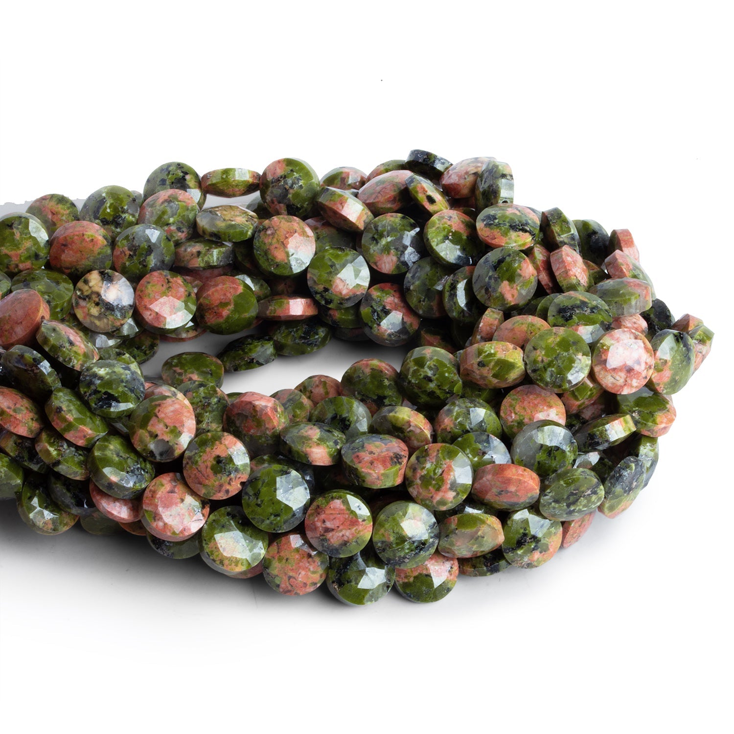 8mm Unakite Faceted Coins 7.5 inch 23 beads - The Bead Traders