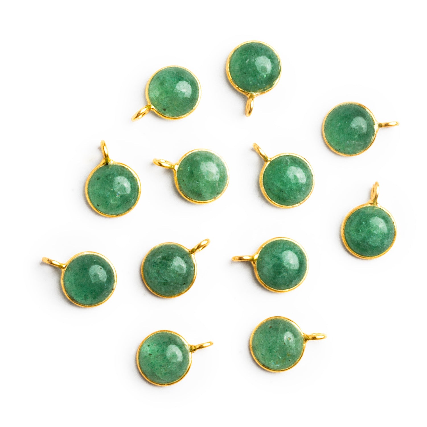 8mm Vermeil Bezeled Aventurine Calibrated Coin Pendant 1 Bead - The Bead Traders
