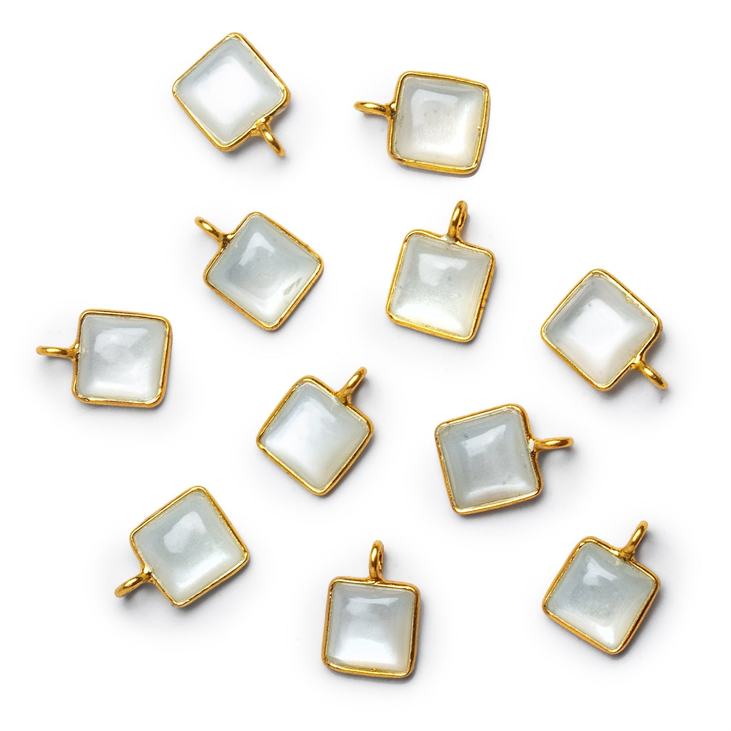 8mm Vermeil Bezeled White Moonstone Square Pendant 1 Bead - The Bead Traders