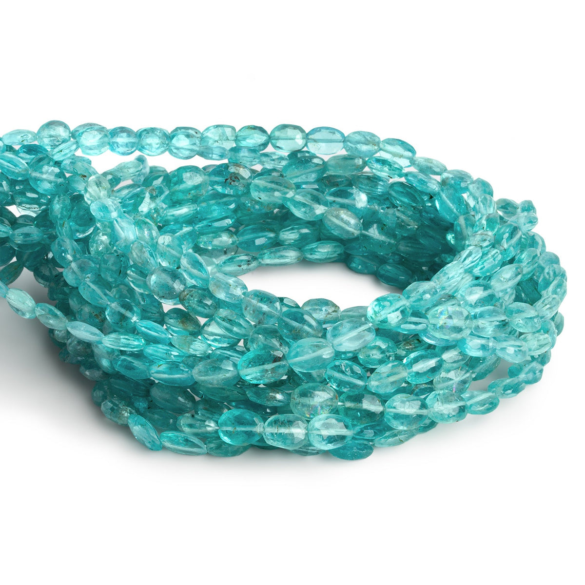 8x5mm Pool Blue Apatite Faceted Ovals 18 inch 63 beads - The Bead Traders