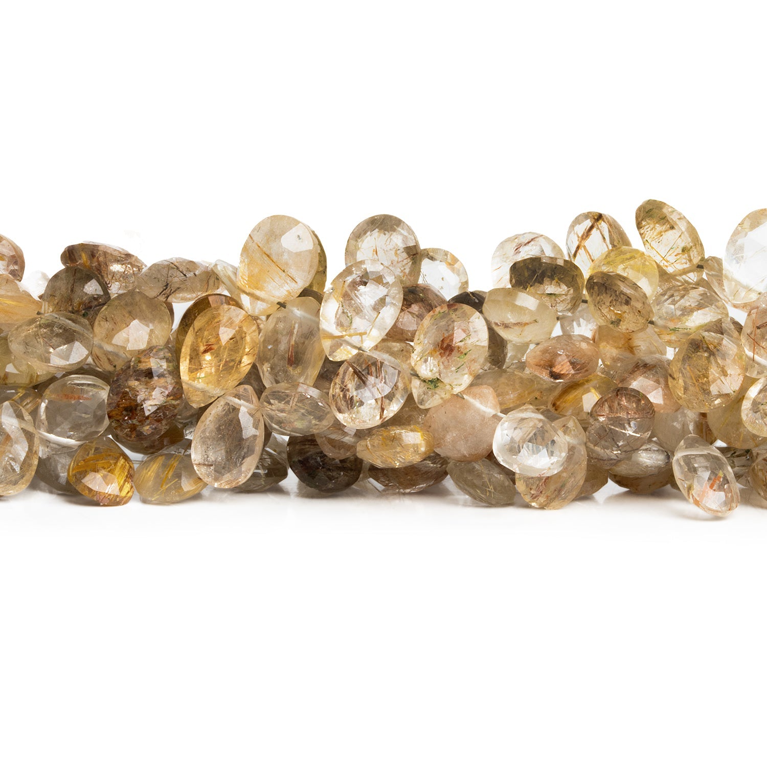 8x5mm Rutilated Quartz Faceted Pears 7 inch 46 beads - The Bead Traders