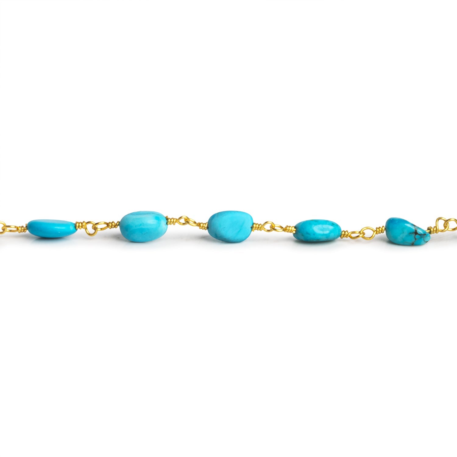 8x6mm Turquoise Howlite Nugget Gold Chain 23 beads - The Bead Traders