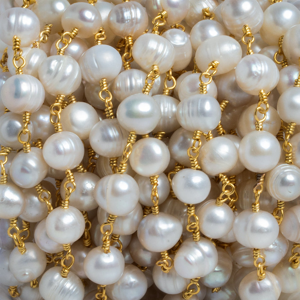 8x6mm White Baroque Pearl Gold Chain 25 beads - The Bead Traders