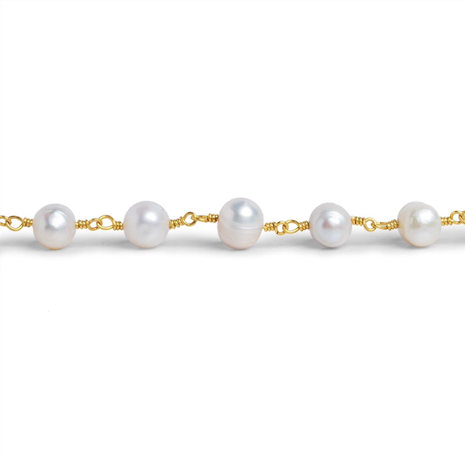 8x6mm White Baroque Pearl Gold Chain 25 beads - The Bead Traders