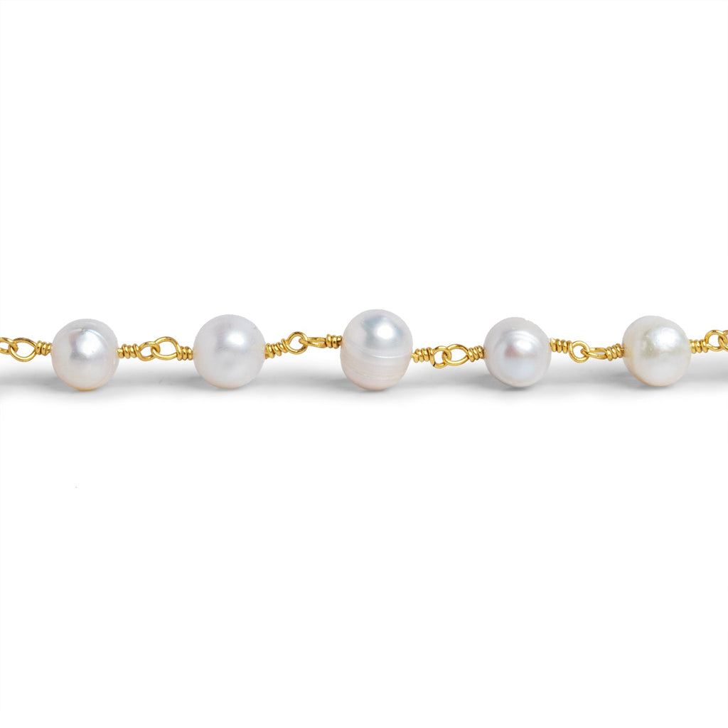 8x6mm White Baroque Pearl Gold Chain 25 beads - The Bead Traders