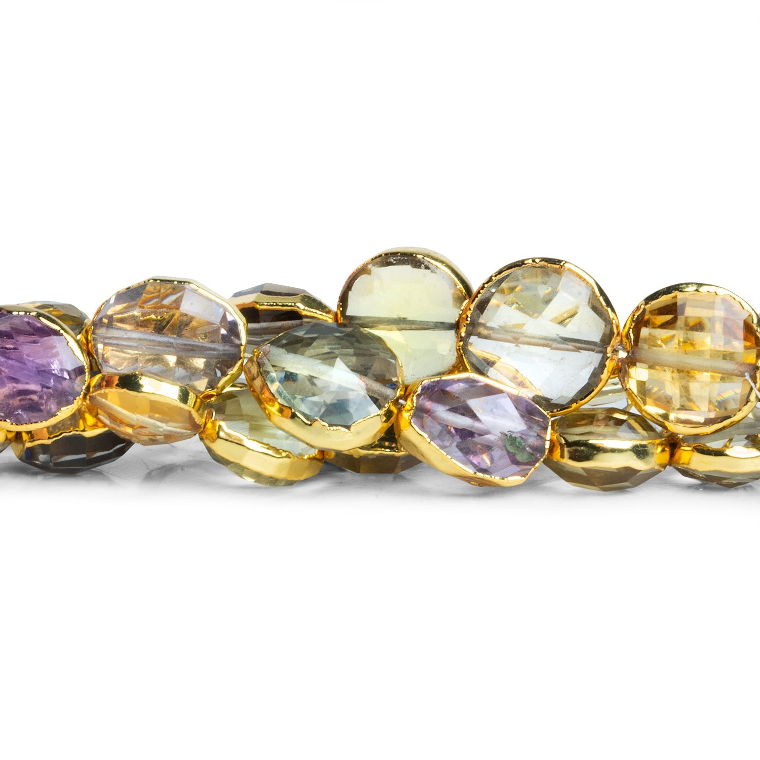 8x7mm Gold Leafed Multi Gemstone Faceted Beads 3.5 inch 11 beads - The Bead Traders