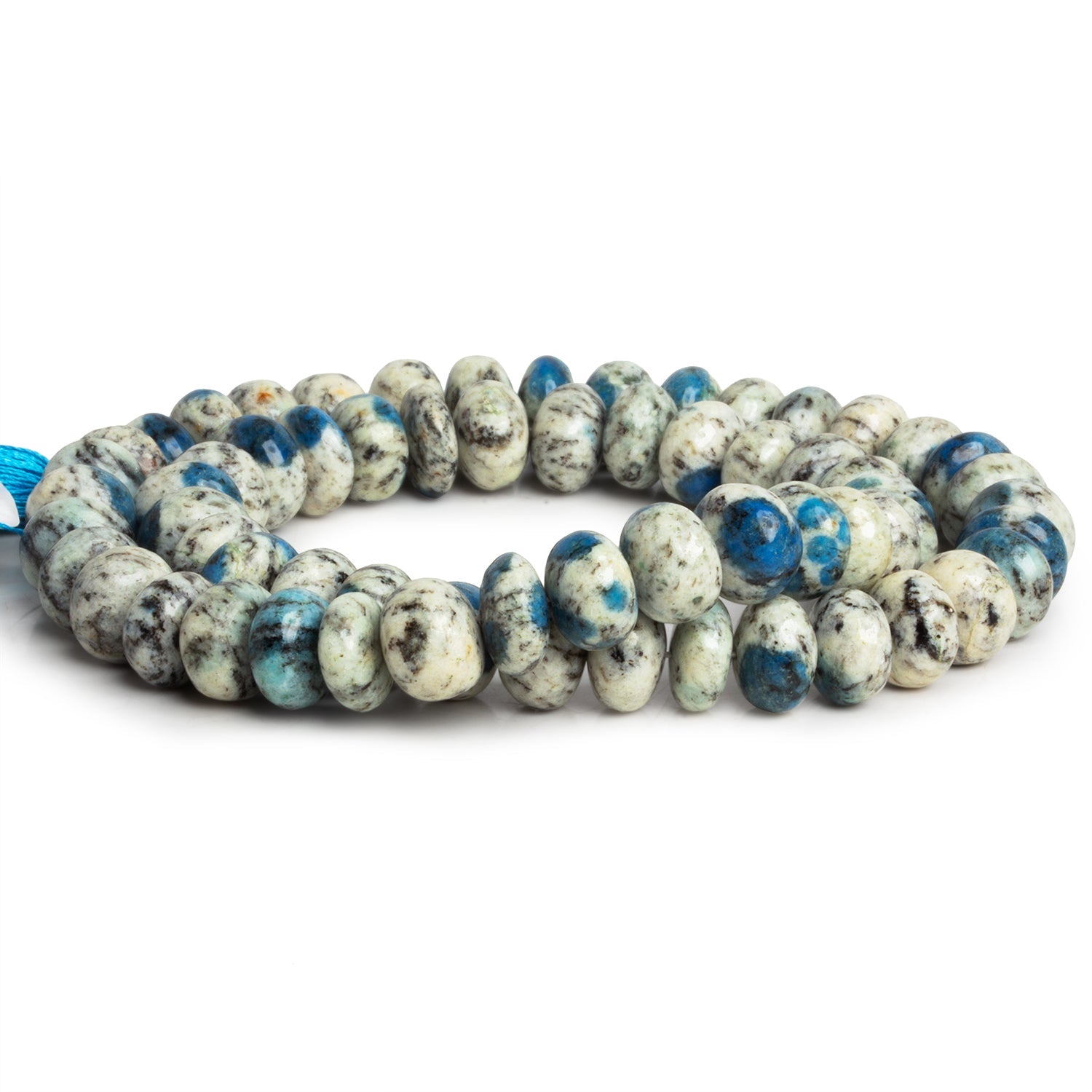 9 - 10mm K2 Azurite Granite Plain Rondelles 16 inch 63 beads - The Bead Traders
