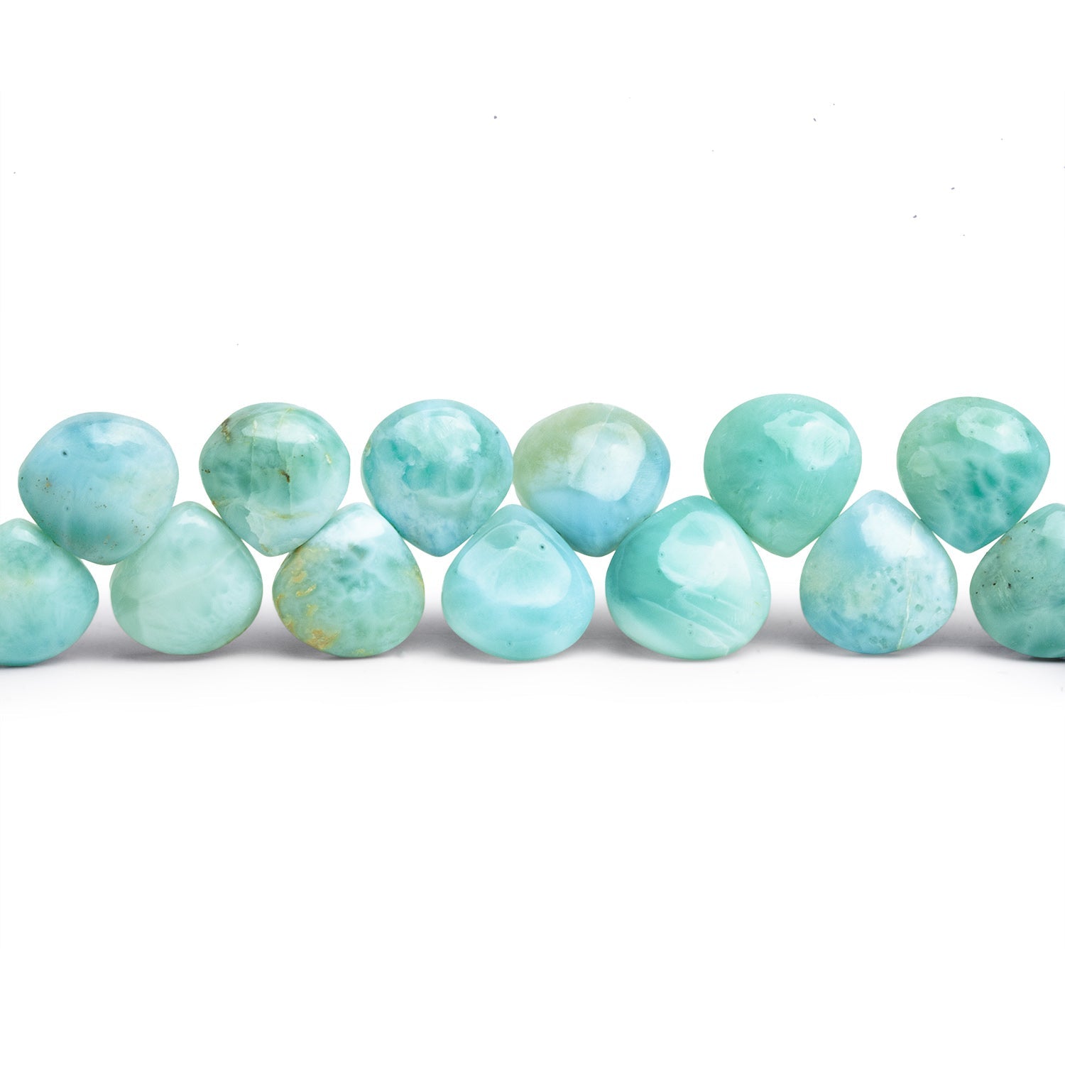 9 - 10mm Larimar Plain Hearts 7.5 inch 35 beads - The Bead Traders