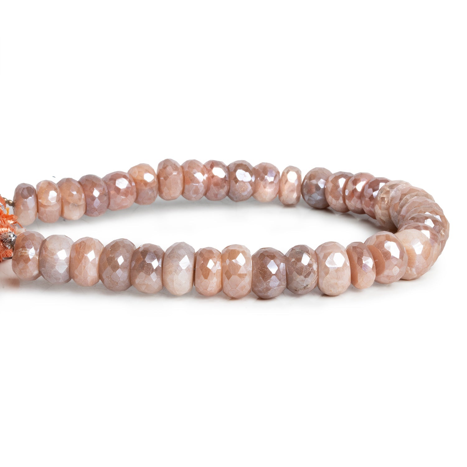 9 - 10mm Mystic Peach Moonstone Faceted Rondelles 8 inch 35 beads - The Bead Traders