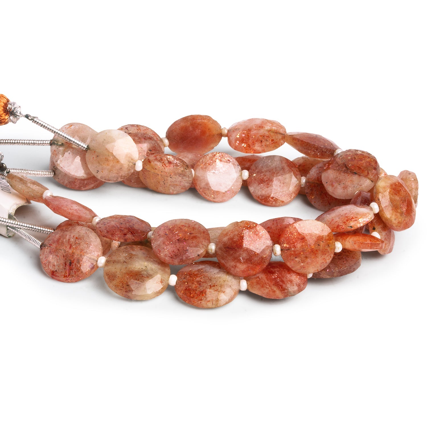 9 - 11mm Sunstone Faceted Coins 5.5 inch 12 beads - The Bead Traders