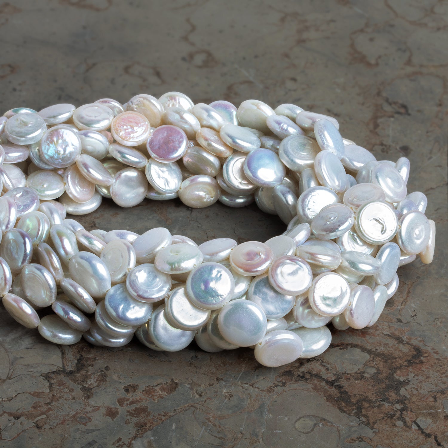 9 - 11mm White Coin Pearls 15 inch 36 beads - The Bead Traders