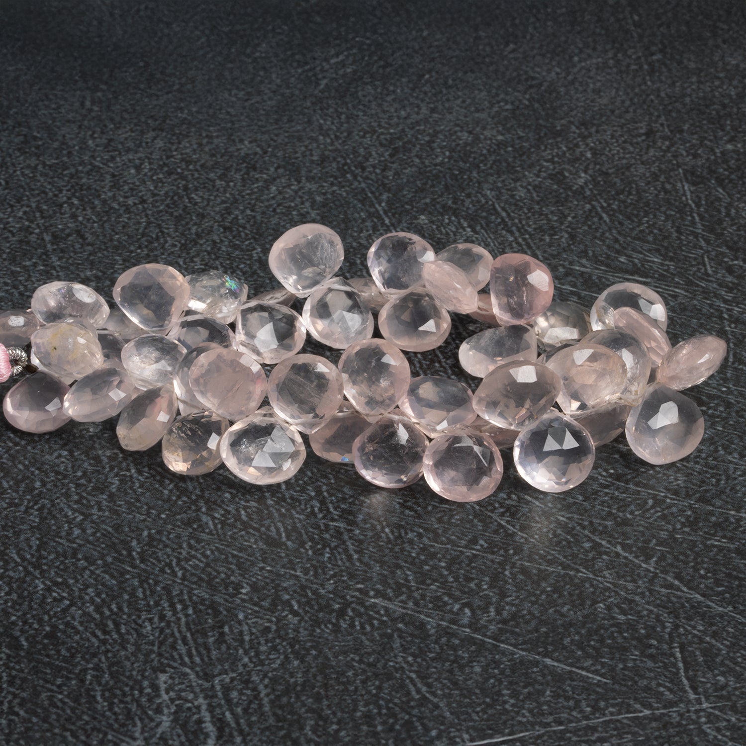 9 - 12mm Rose Quartz Faceted Hearts 8 inch 45 beads - The Bead Traders