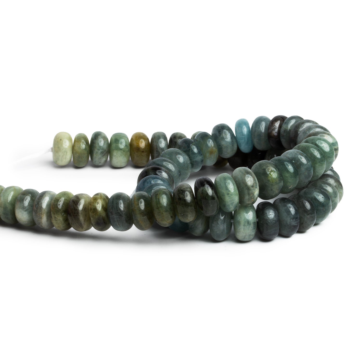 9 - 12mm Shaded Moss Aquamarine Plain Rondelles 14 inch 58 beads - The Bead Traders