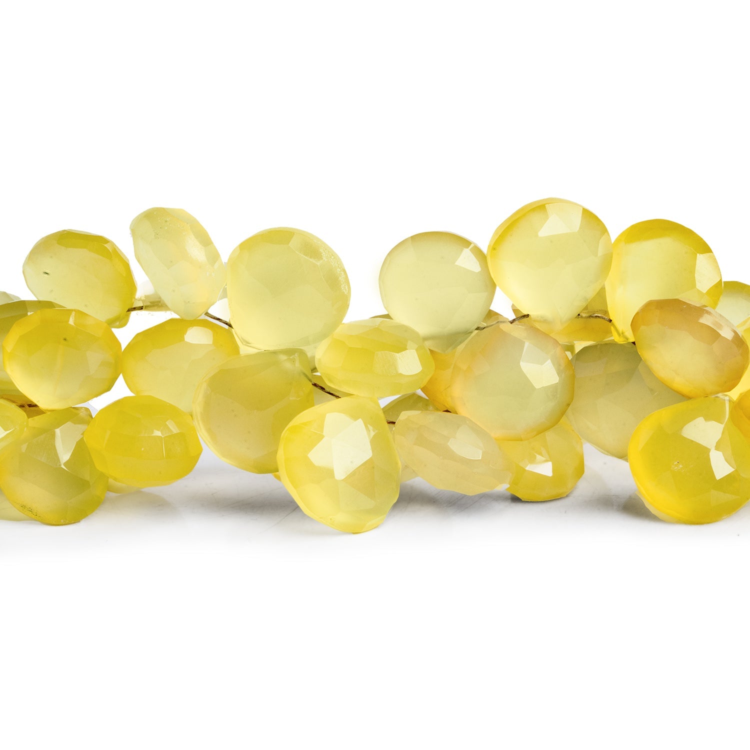 9 - 14mm Lemon Chiffon Chalcedony Faceted Hearts 8 inch 41 beads - The Bead Traders