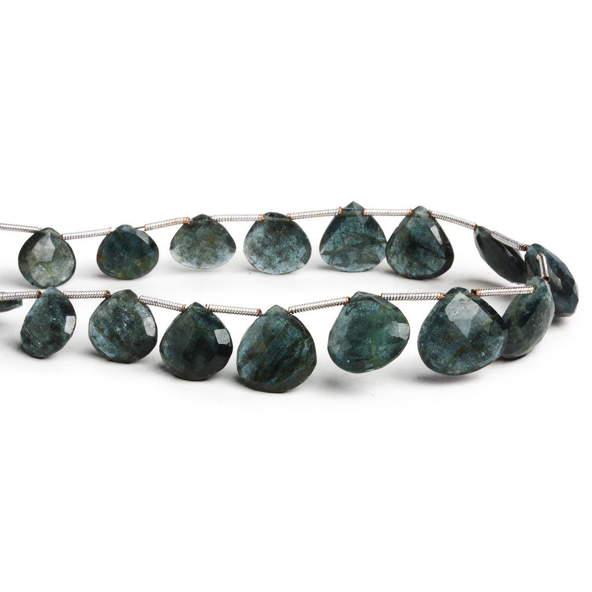 9-14mm Moss Aquamarine Faceted Hearts 8 inch 17 beads - The Bead Traders