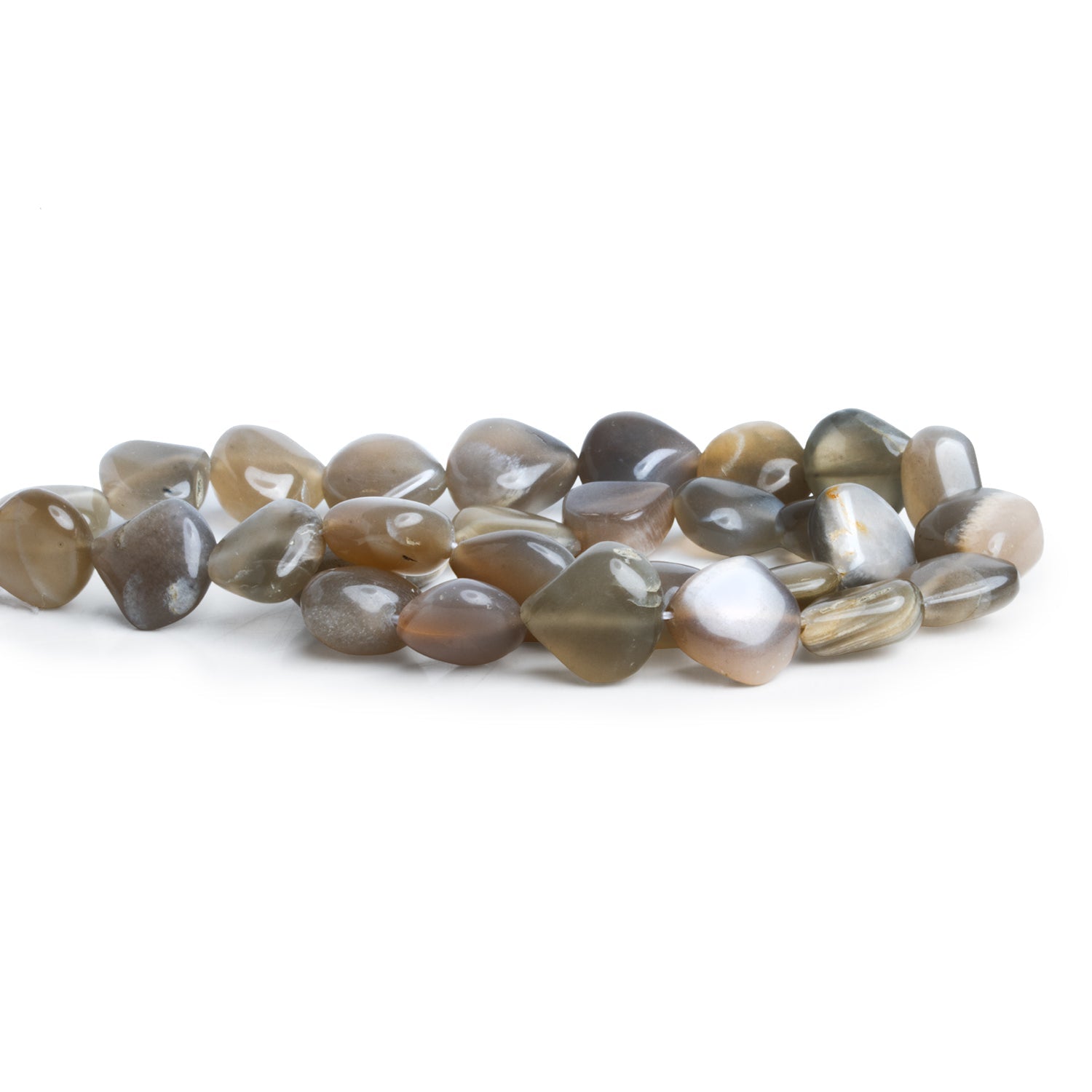 9 - 18mm Grey Moonstone Plain Hearts 12 inch 32 beads - The Bead Traders