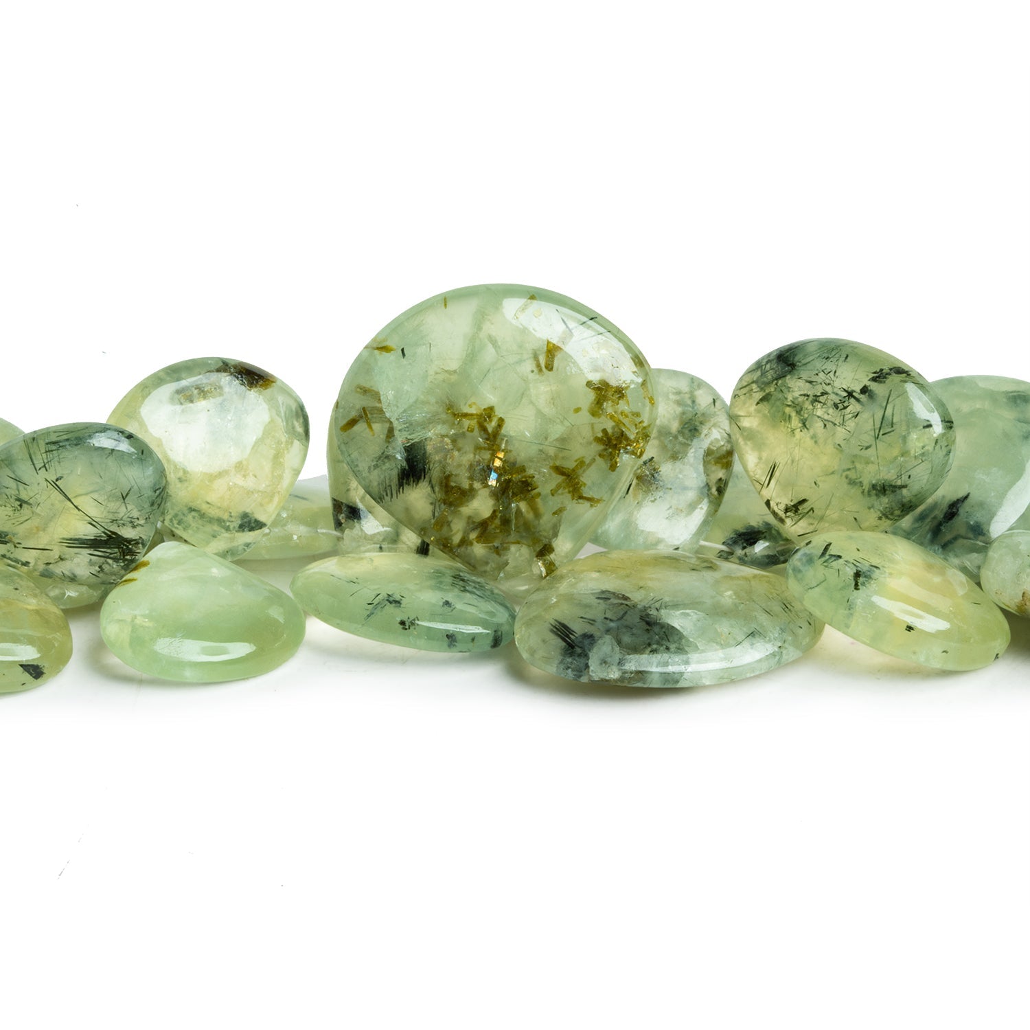 9 - 23mm Prehnite Plain Hearts 8 inch 41 beads - The Bead Traders
