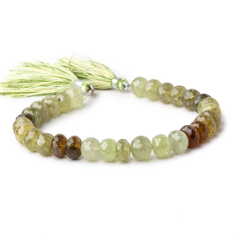 9mm Green Grossular Garnet Faceted Rondelles 8 inch 37 beads - The Bead Traders