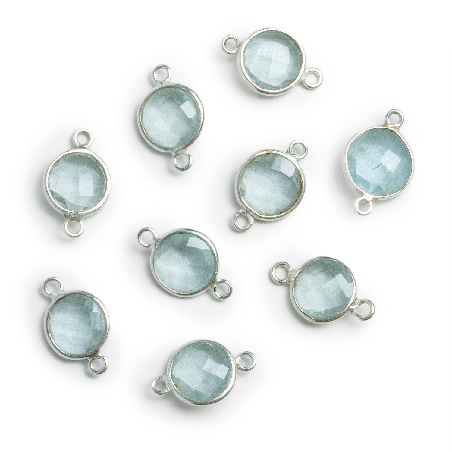 9mm Silver Bezeled Aquamarine Faceted Coin Connector - The Bead Traders